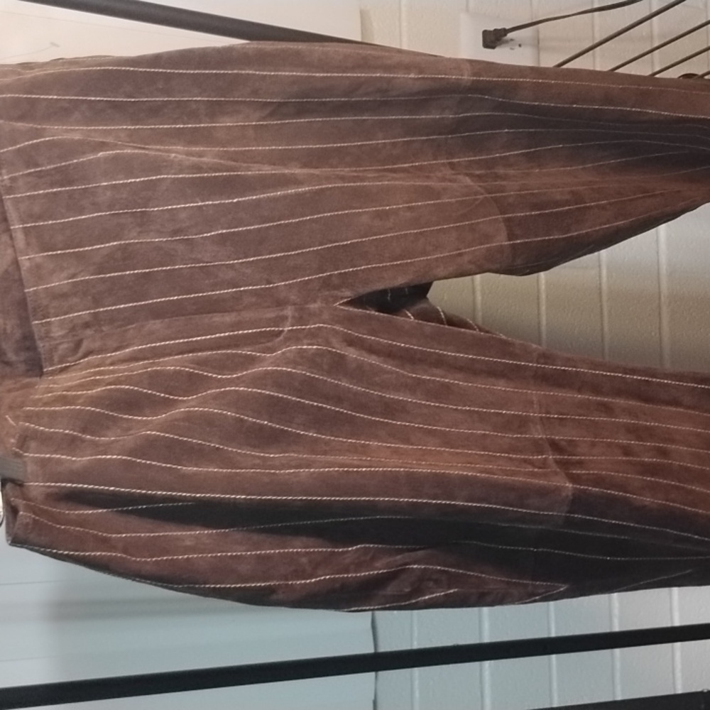 Suede leather lined pinstriped pants